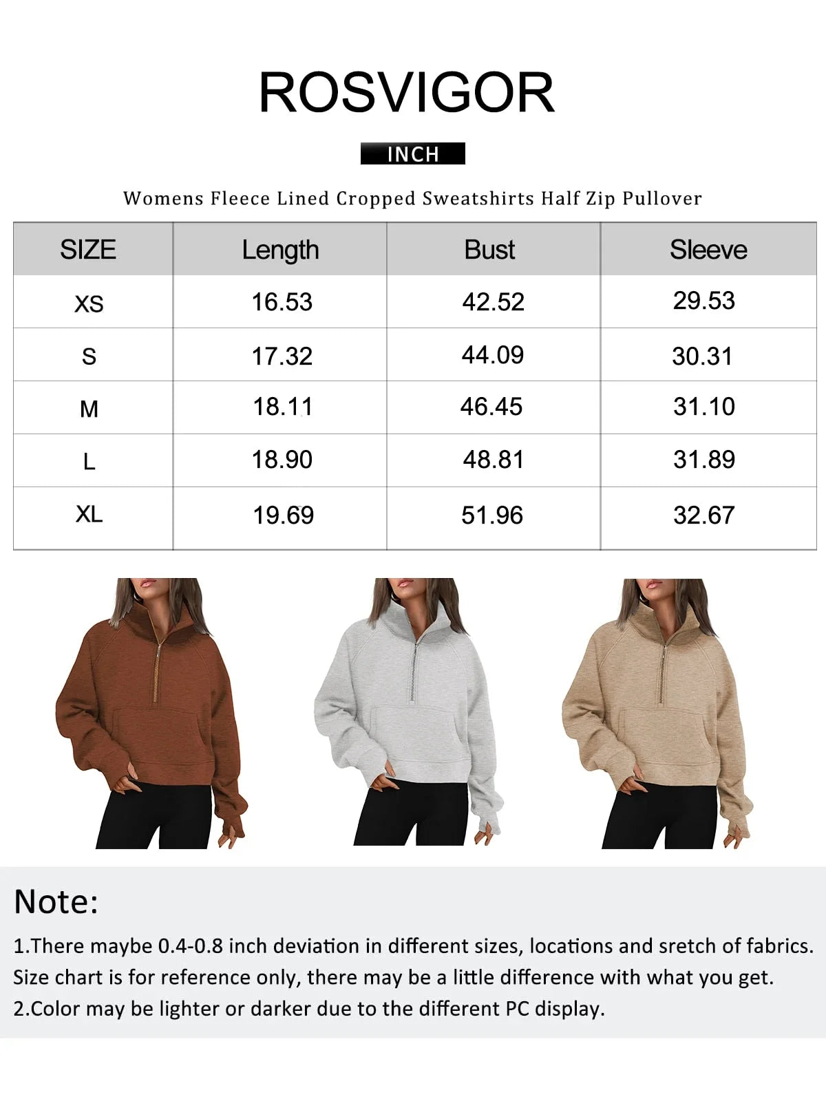 Cozy Khaki Half Zip Cropped Fleece Pullover Sweatshirt with Thumb Holes for Women