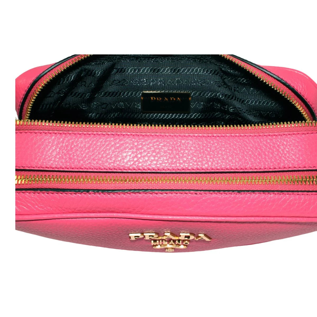 Peonia Pink Vitello Phenix Leather Double Zip Crossbody Bag 1BH079