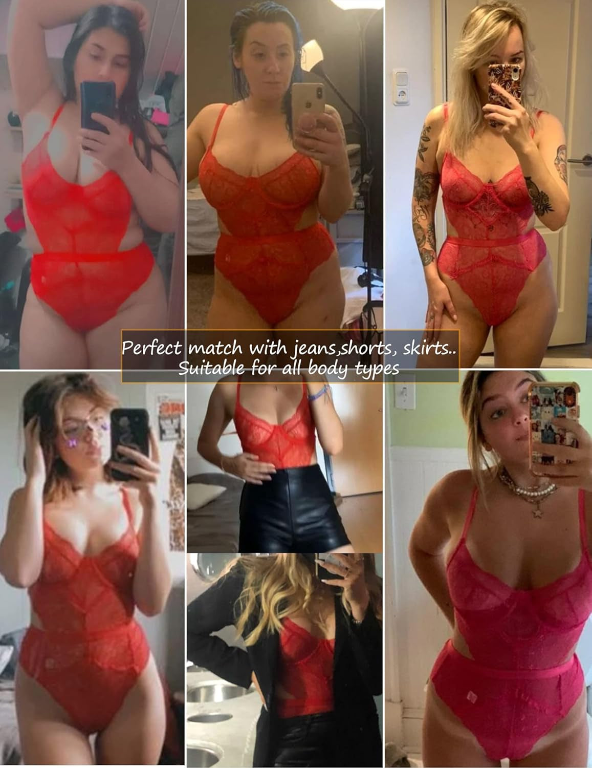 Seductive Floral Lace Cutout Teddy Bodysuit for Women - Irresistibly Chic Red Babydoll Lingerie