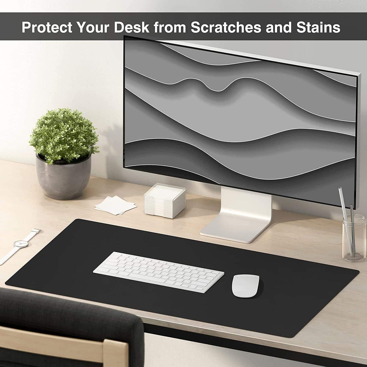 Large Dual-Sided Desk Pad - Waterproof Leather Blotter Protector for Keyboard and Mouse (36" x 17", Black)