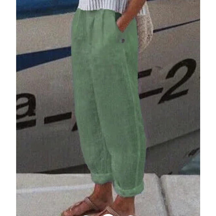 Women's Temperament Commuter Cotton Linen Straight Pocket Casual Pants