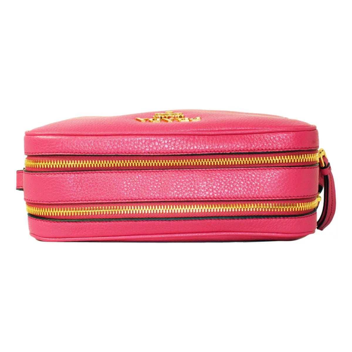 Peonia Pink Vitello Phenix Leather Double Zip Crossbody Bag 1BH079