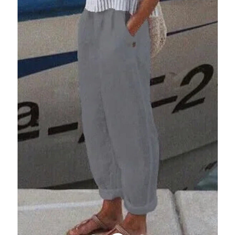 Women's Temperament Commuter Cotton Linen Straight Pocket Casual Pants