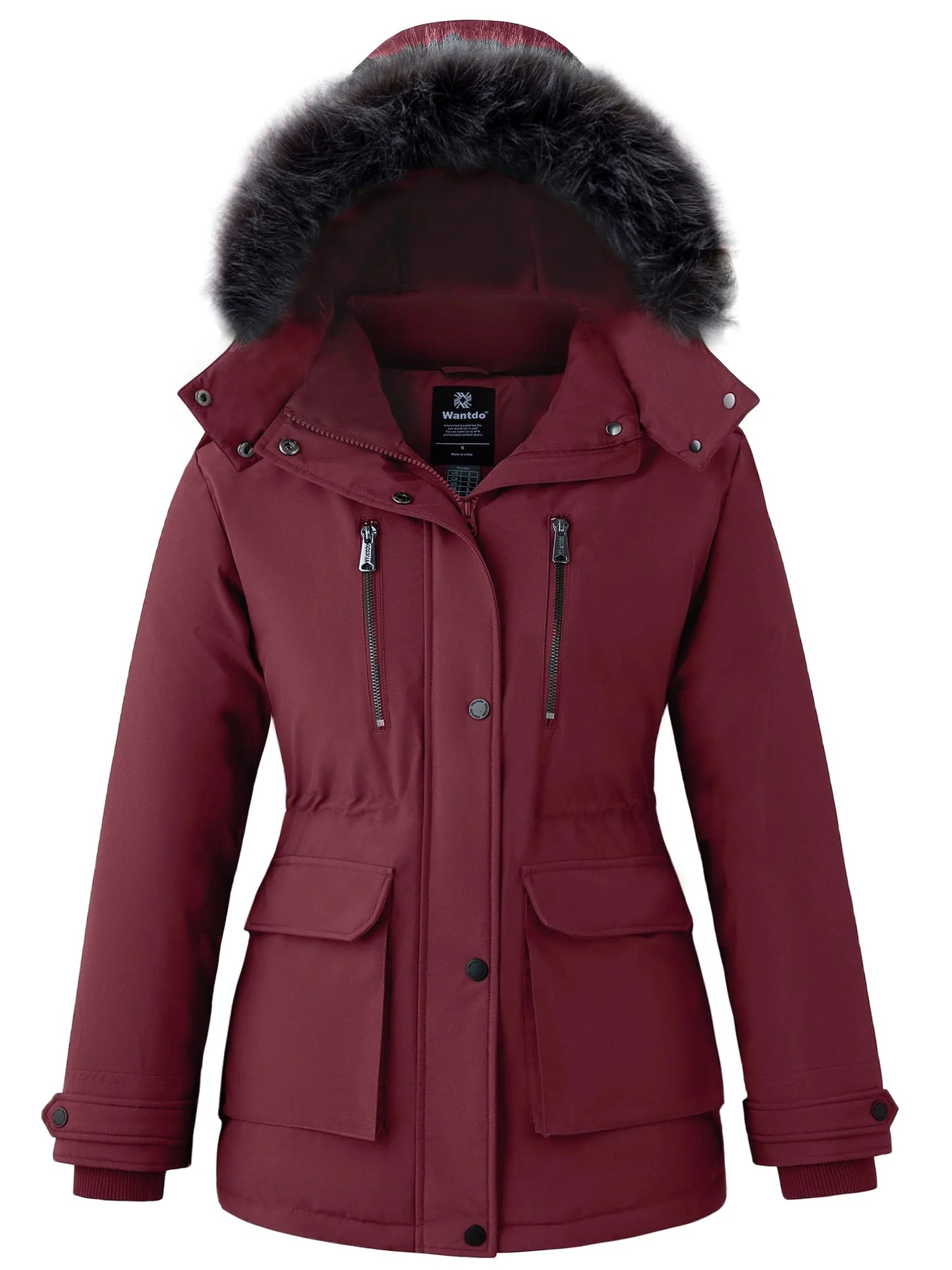 Women'S Big and Tall Winter Coat Recycled Waterproof Puffer Jacket Windproof Hooded Parka Jacket Wine Red 2XL