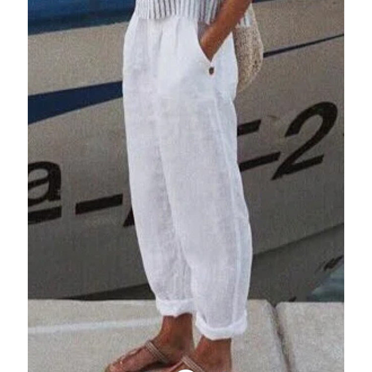 Women's Temperament Commuter Cotton Linen Straight Pocket Casual Pants