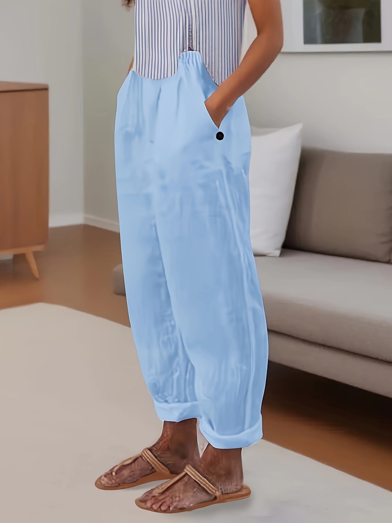 Women's Temperament Commuter Cotton Linen Straight Pocket Casual Pants