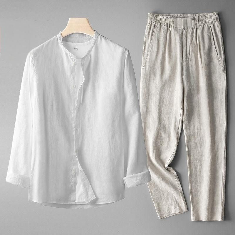 Men's Retro Thin Long Sleeve Linen Tang Suit Outfit
