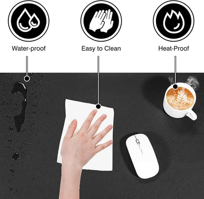 Large Dual-Sided Desk Pad - Waterproof Leather Blotter Protector for Keyboard and Mouse (36" x 17", Black)