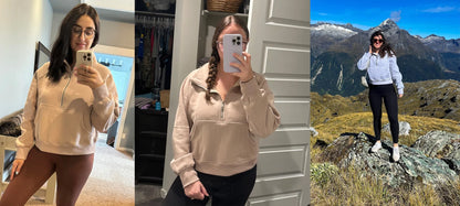 Cozy Khaki Half Zip Cropped Fleece Pullover Sweatshirt with Thumb Holes for Women