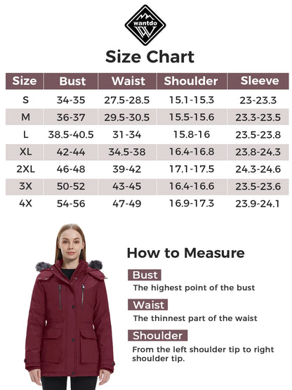 Women'S Big and Tall Winter Coat Recycled Waterproof Puffer Jacket Windproof Hooded Parka Jacket Wine Red 2XL