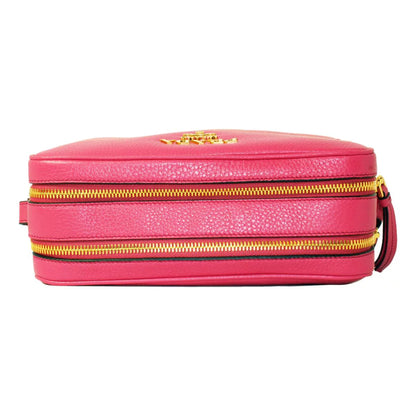 Peonia Pink Vitello Phenix Leather Double Zip Crossbody Bag 1BH079
