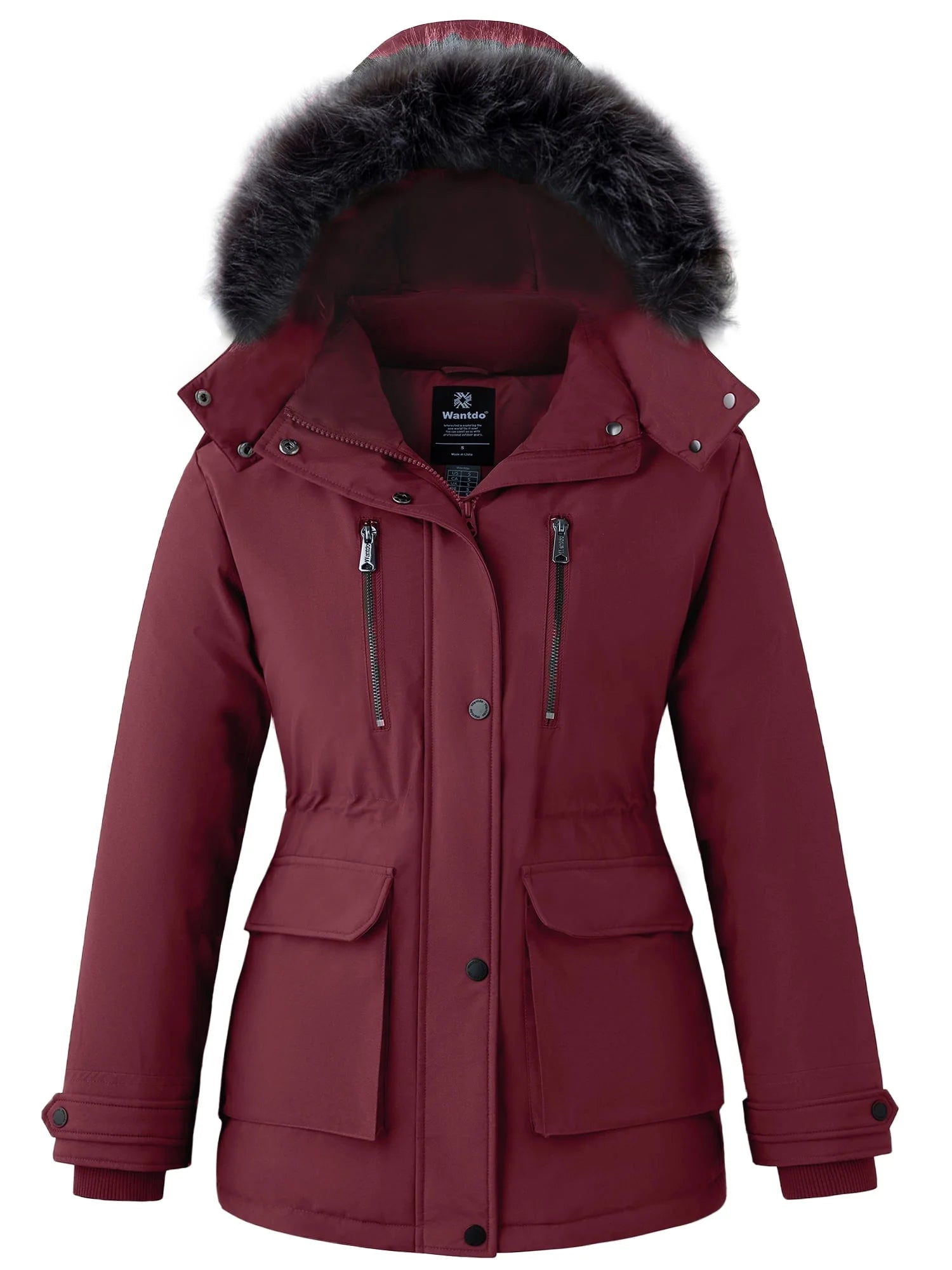 Women'S Big and Tall Winter Coat Recycled Waterproof Puffer Jacket Windproof Hooded Parka Jacket Wine Red 2XL