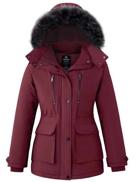 Women'S Big and Tall Winter Coat Recycled Waterproof Puffer Jacket Windproof Hooded Parka Jacket Wine Red 2XL