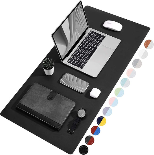 Large Dual-Sided Desk Pad - Waterproof Leather Blotter Protector for Keyboard and Mouse (36" x 17", Black)