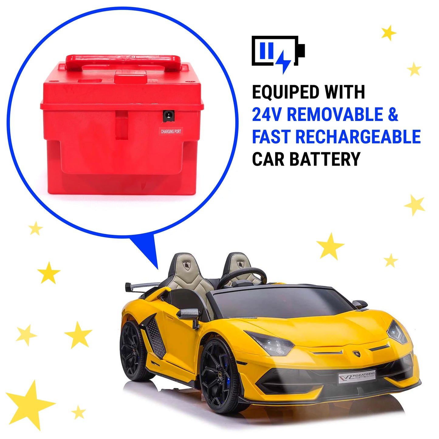 Exciting Lamborghini Aventador 24V Electric Car for Kids - Powered Ride-On Toy with Remote Control, Bluetooth Music, and Luxury Features!
