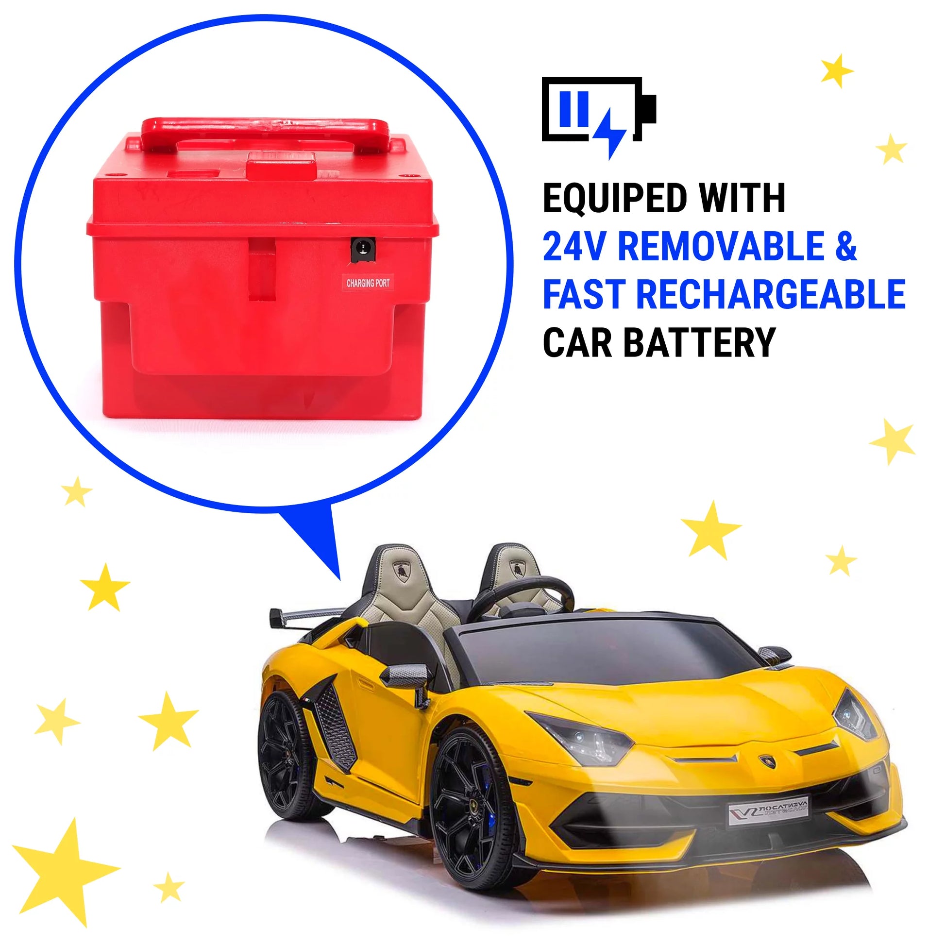 Exciting Lamborghini Aventador 24V Electric Car for Kids - Powered Ride-On Toy with Remote Control, Bluetooth Music, and Luxury Features!